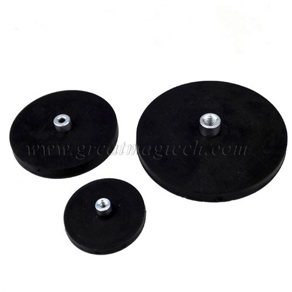 Rubber coated magnetic base with internal thread